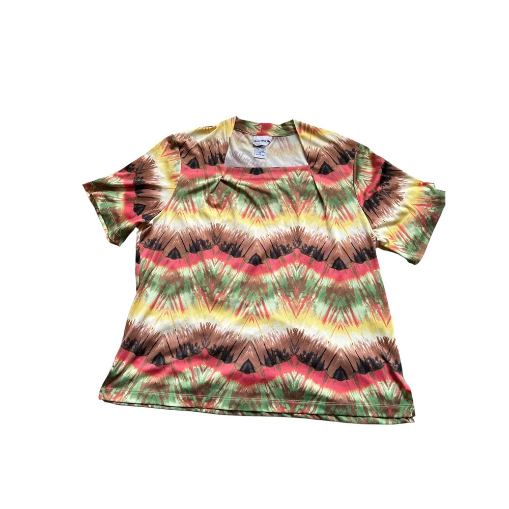 BonWorth Womens XL Multicolor Abstract Print Short Sleeve Stretch Top Cotton‎